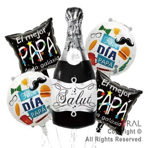 SET DE GLOBOS METALIZADO FELIZ DIA PAPA 5 UNIDADES X 1